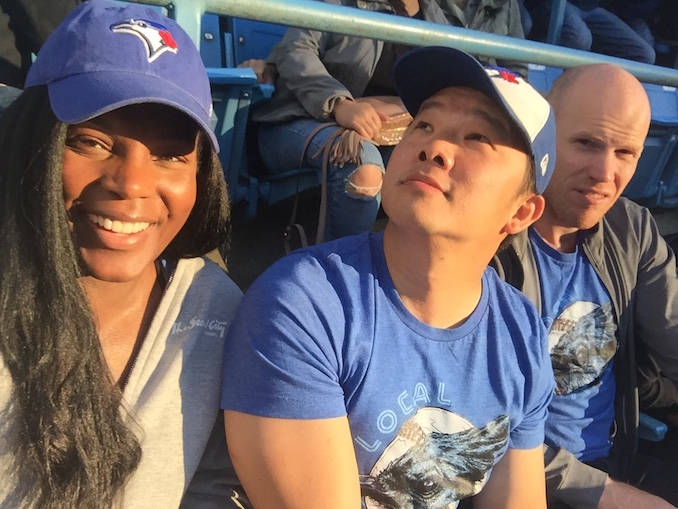 Enjoying the Jays game with great friends and fellow actors Jim Kim and Ryan Turner. The guy in the middle likes to pose.