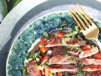 Grilled Blade Steak with Chopped Tomatoes, Herbs, and Green Onions amanda orlando
