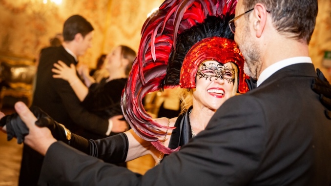 Masked Carnival Ball waltz with my husband Pietro at the Pamphilj Palace, Rome, Italy.