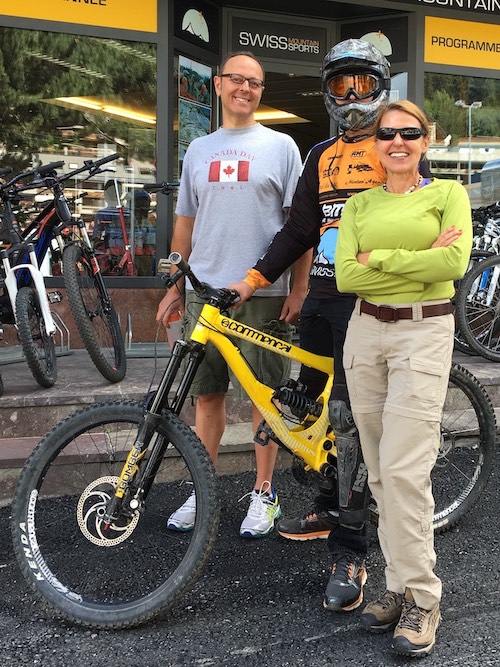 Switzerland - Getting ready for a a hike with my husband Pietro. My son Filippo is geared up to go mountain biking.
