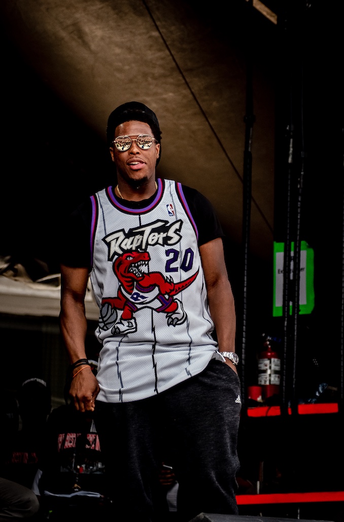 Kyle Lowry at the Toronto Raptors Rally In Toronto Nathan Phillips Square about to talk to the crowd. Photo by Jason Lynch