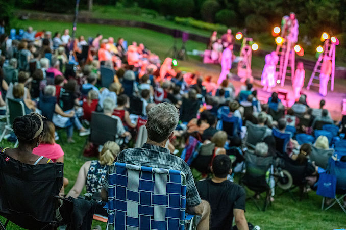 Finally got to sit back and just enjoy A (musical) Midsummer Night’s Dream with a packed house (or grass tennis court) of audience members. Photo by Dahlia Katz.