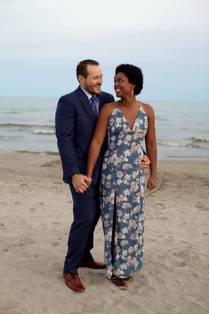 Andrea and her partner Damian Dochev, enjoying a family members wedding on the beach.