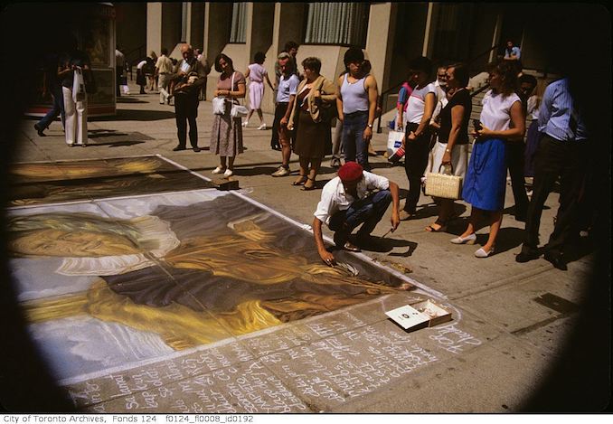 1983 - August - Sidewalk artist, outside Hudson's Bay Centre, Yonge and Bloor Streets