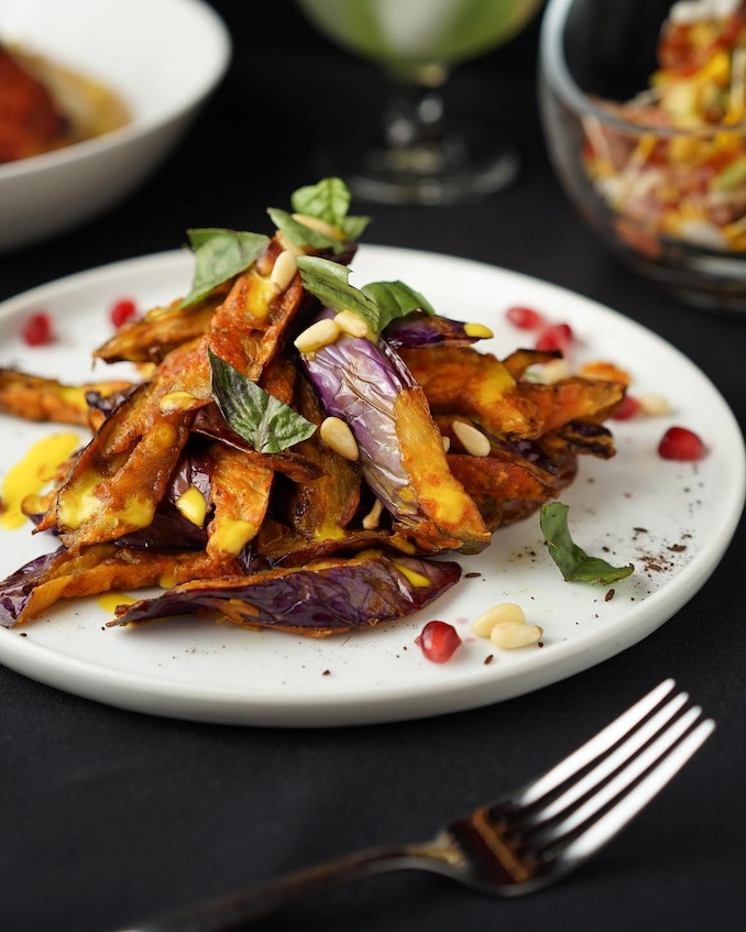 Goa Indian Farm Kitchen’s Spicy Eggplant and Tomato Salad