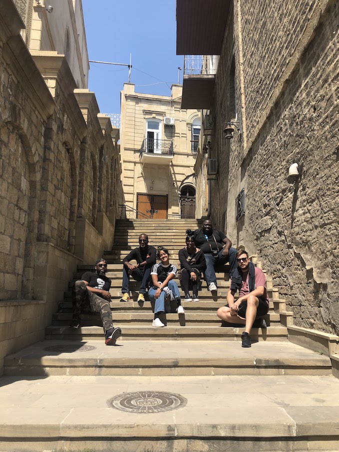 Adventuring with crew mates in Baku, Azerbaijan on a day off from perfoming with Cardi B at the Formula 1