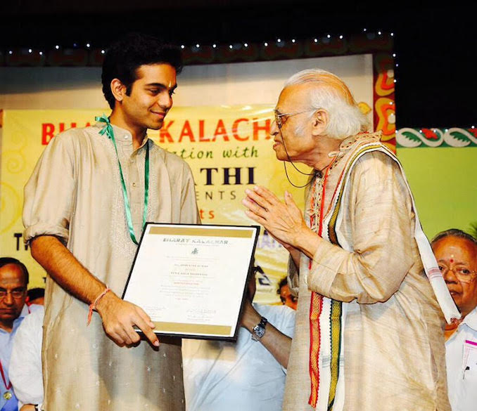 Receiving the Yuva Kala Bharathi title from Bharath Kalachar in Chennai, India