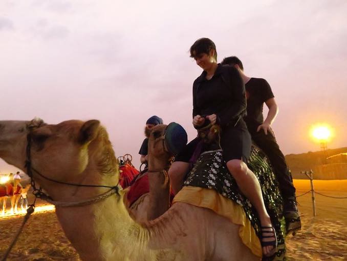 Jane Tingley - A camel ride - in Dubai, UAE, after installing Re-Collect at ISEA in 2014.