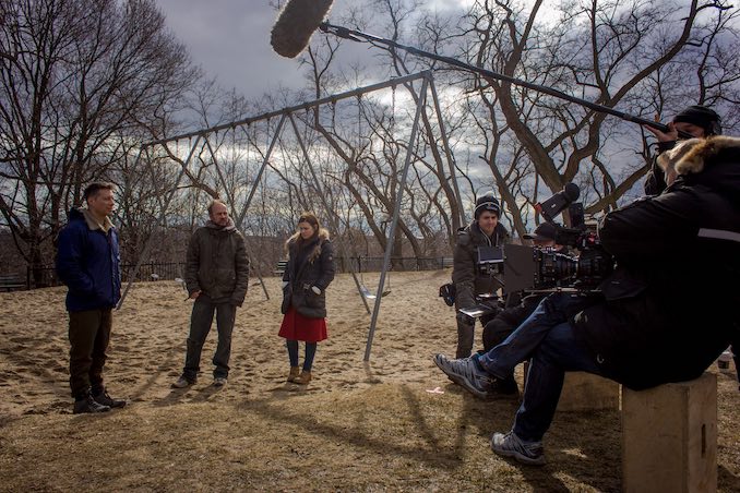 On location in Wychwood. Between takes, actors Jeff Kassel, Vlad and Nicole Maroon don’t have a whole lot to say to each other, apparently.