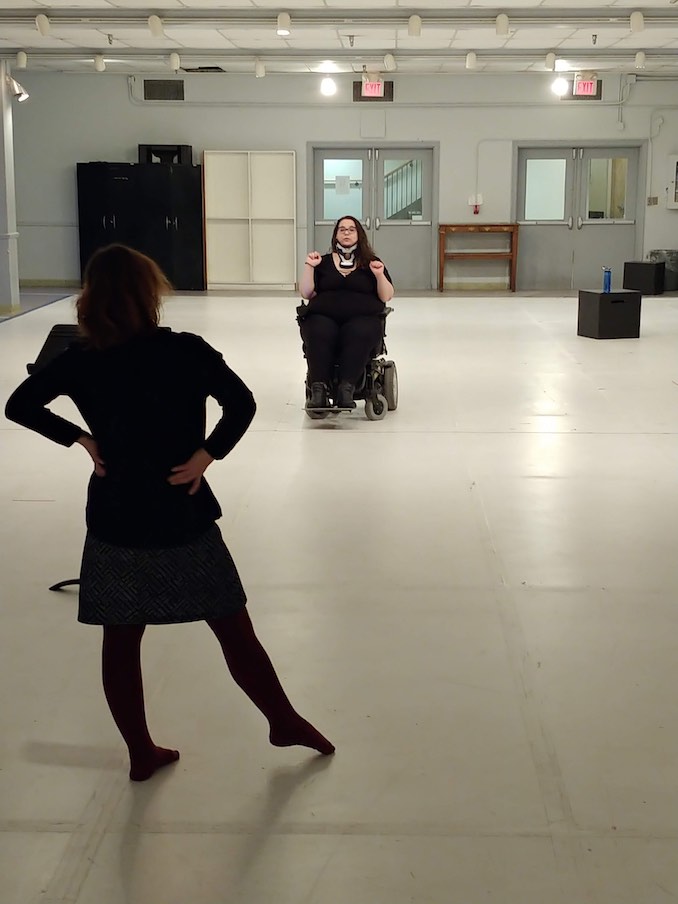 Ophira Calof - Rehearsal for Literally Titanium, getting ready for the Next Stage Theatre Festival! We needed a big room because I do lots of wheelchair pirouettes.