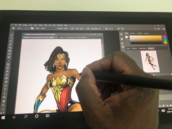 Dion Johnstone - On days when I have the time, I like to chip away at an art piece of some kind. I work digitally on my Wacom Mobile Studio, generally in Photoshop. Here I am at early stage of a new piece. Nubia, also known as Wonder Woman's Amazonian sister.