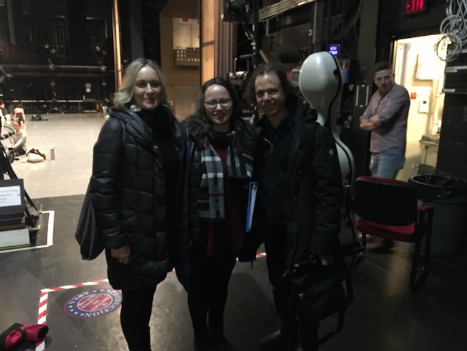 Marnie Breckenridge - Backstage at the Betty Oliphant Theater with composer, Luna Pearl Woolf and cellist, Matt Haimovitz