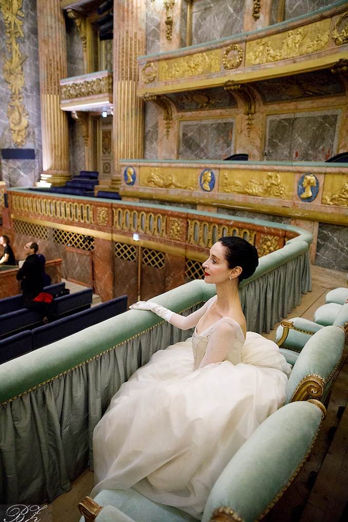 Co-Artistic Director Jeannette Lajeunesse Zingg in profile in the Opéra Royal, Versailles.