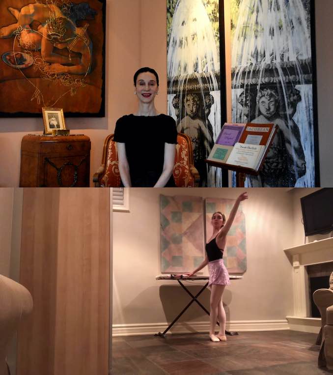 Co-Artistic Director Jeannette Lajeunesse Zingg teaches a virtual ballet class with Artist of Atelier Ballet Rebecca Moranis participating from home