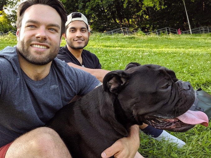 My partner and I with our dog Lucy, after a stroll through Riverdale Farms.