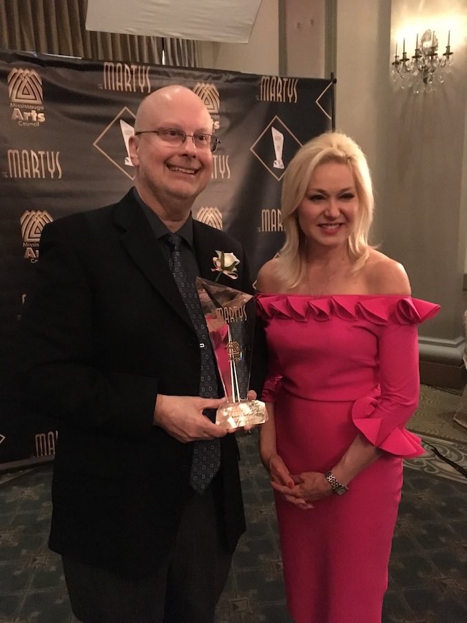 I was so honoured to receive the first-ever Lifetime Achievement award from the Mississauga Arts Council; that’s Mississauga Mayor Bonnie Crombie with me.