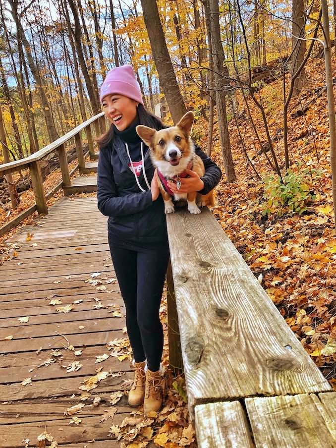 Maple and I on our hike. We like to find trails, spend the morning going for a long walk, play fetch and meet new friends. 