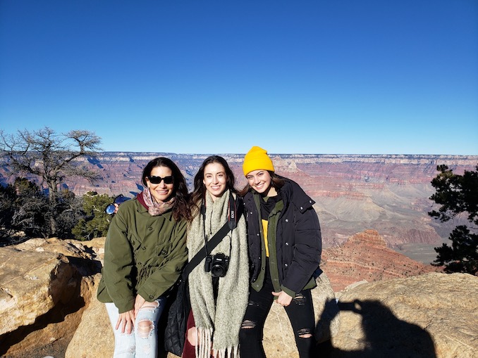 "With my favourite humans ever, my mom and my sister Alexa, sightseeing at the Grand Canyon last winter."