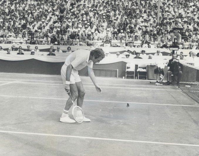 1973 - Perhaps toughest challenge for Tom Okker in yesterday's Canadian Open men's singles final is in chasing a butterfly of the Toronto Lawn Tennis Club court