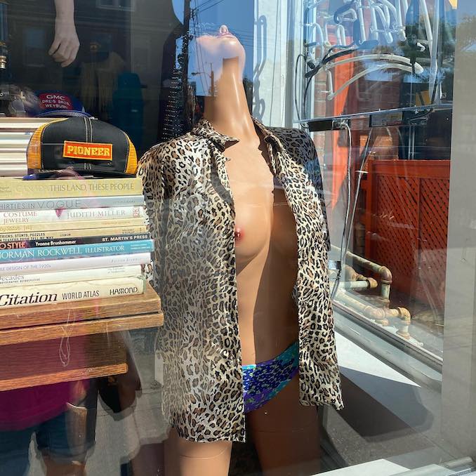 I like taking photos of cheeky things around my neighbourhood. I saw this joyful nipply mannequin on Parliament Street this summer and it made me smile, she is having the time of her life!