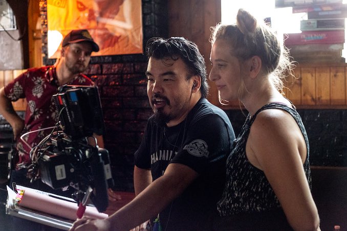 A serious behind-the-scenes snap of “Things I Do For Money” with Director Warren P. Sonoda (my cutie Husband). Photo by the wonderful Megan Vincent.