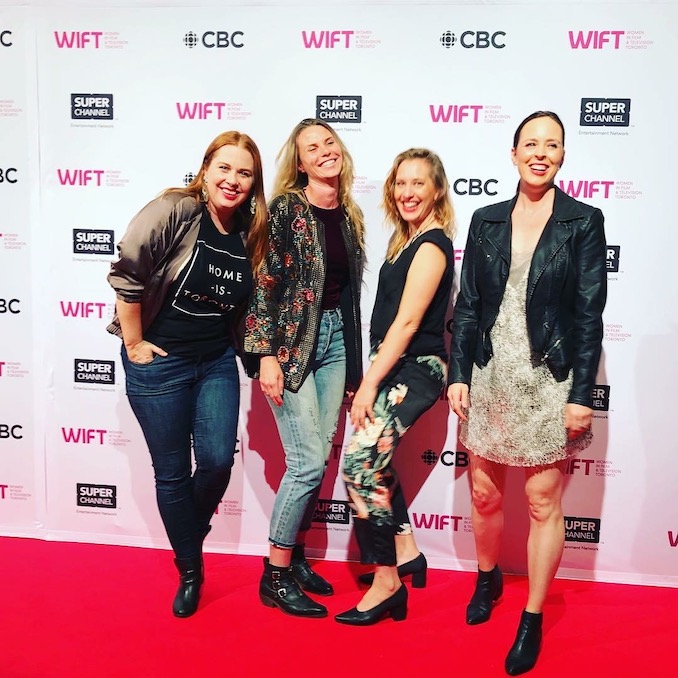 the Women in Film and Television TIFF red carpet with the ladies of JESSICA JESSICA Short Film – co-creator/co-star Jessica Greco, director Jasper Savage, producer Jen Pogue, co-creator/co-star Jessica Hinkson