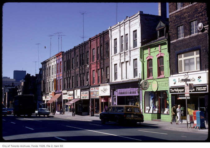 1971 - View of stores on Yonge Street, looking south from Wellesley