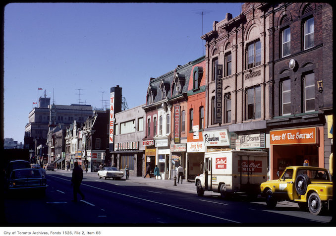 1971 - View of stores on Yonge Street, south of Wellesley