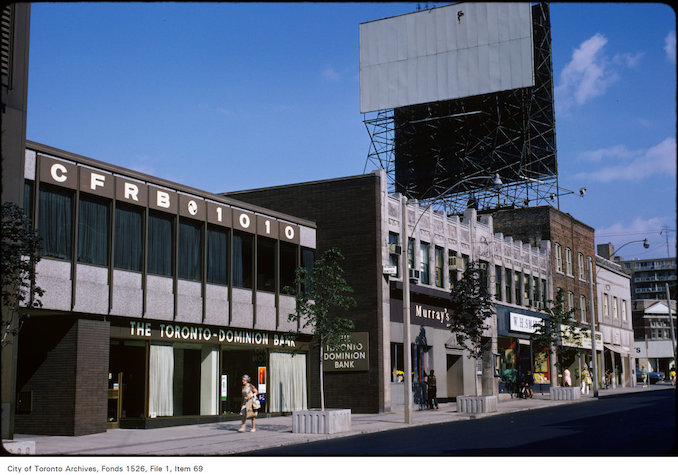 1973 - View of shops on the west side of Yonge Street, north of St. Clair