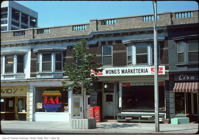 1974 - View of storefronts on the west side of Yonge Street, between Heath and Delisle Avenue