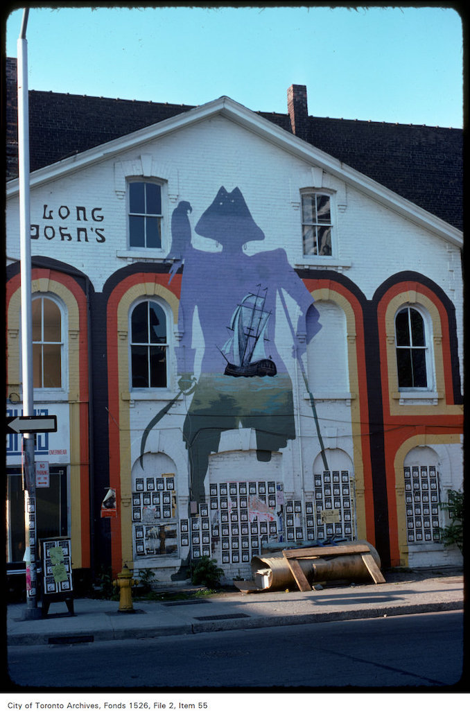 1975 - View of Long John's, pirate mural on Yonge Street north of Wellesley