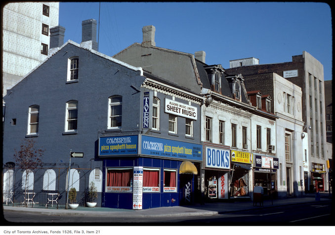 1977 - Closer view of shops on the west side of Yonge Street, south of Gerrard