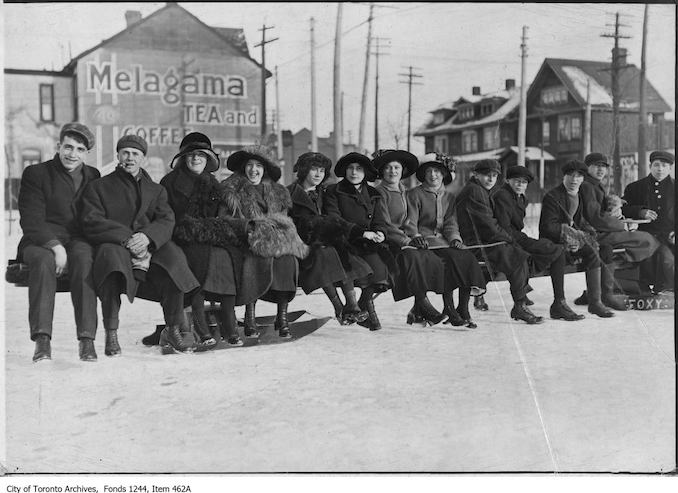 1909 - Group on huge toboggan, Christie Pits