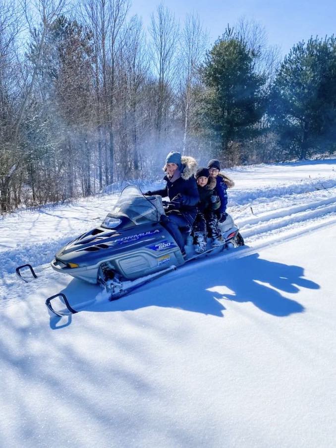 I’ve been snowmobiling since I was a little girl and it’s something that we absolutely LOVE doing as a family. We love the outdoors and spend as much time outside as we can. We’ll be on dirt bikes as soon as spring is here.