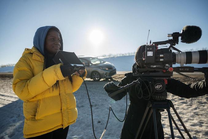 Photo of me with cinematographer Iris Ng on location in Calgary during production of One Of Ours. (photo by Elana Emer)