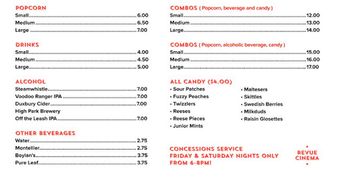 Revue Concession Stand Prices