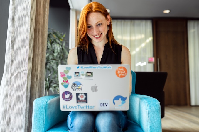 girl playing a game on a desktop computer