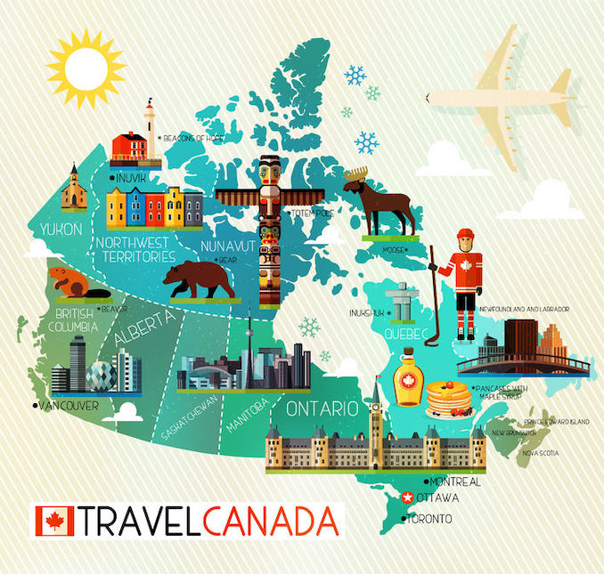 56788977 – map of canada and travel icons. canada travel map.