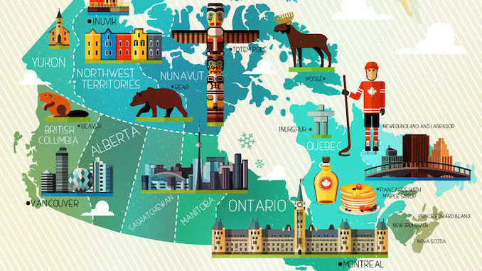 56788977 – map of canada and travel icons. canada travel map.