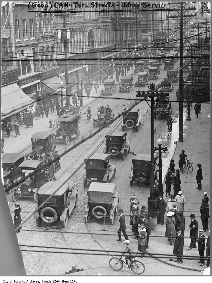 1920 - Effects of streetcar strike, Yonge Street looking north from Queen Street