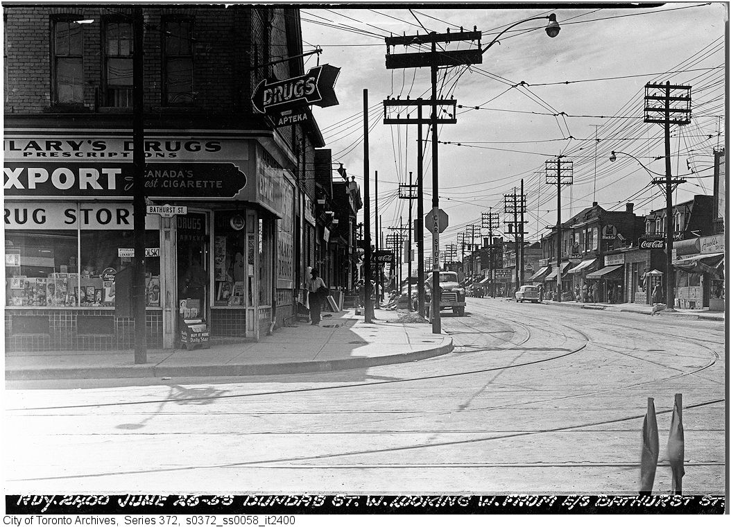 1953 - Dundas Street West, looking west from Bathurst Street copy