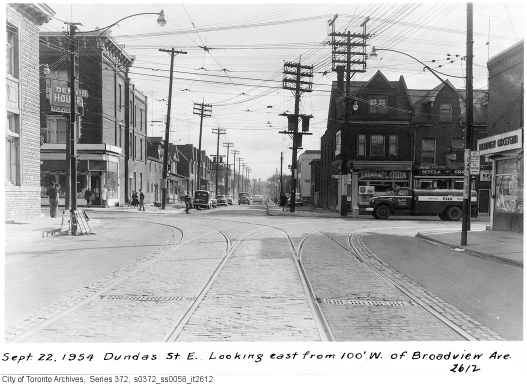 1954 - Dundas Street East looking east from 100' west of Broadview Avenue