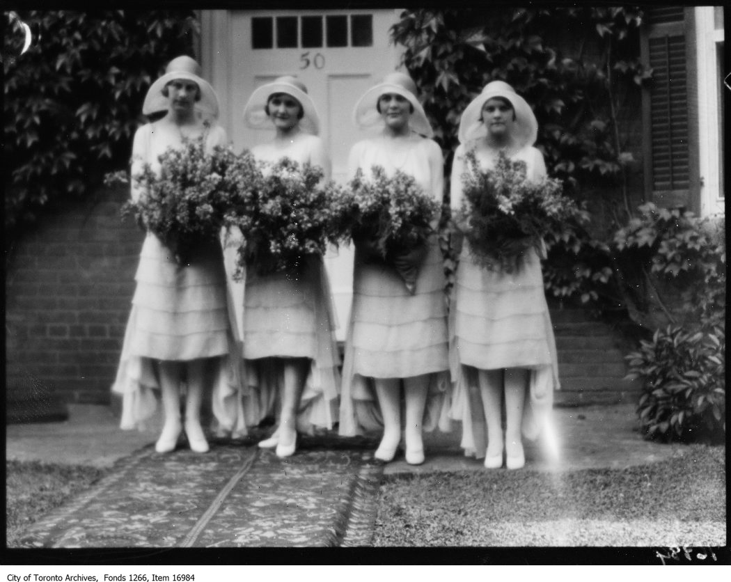 1929 - Virginia Gundy wedding, bridesmaids, Isobel Ross, Annie Gundy, Margaret Denton, Carolyn Gundy
