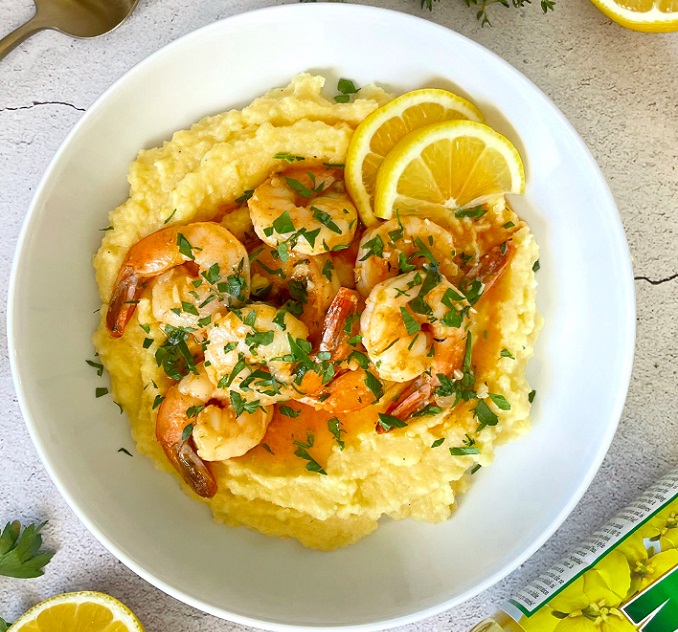 Recipe for Garlic Butter Shrimp & Parmesan Polenta