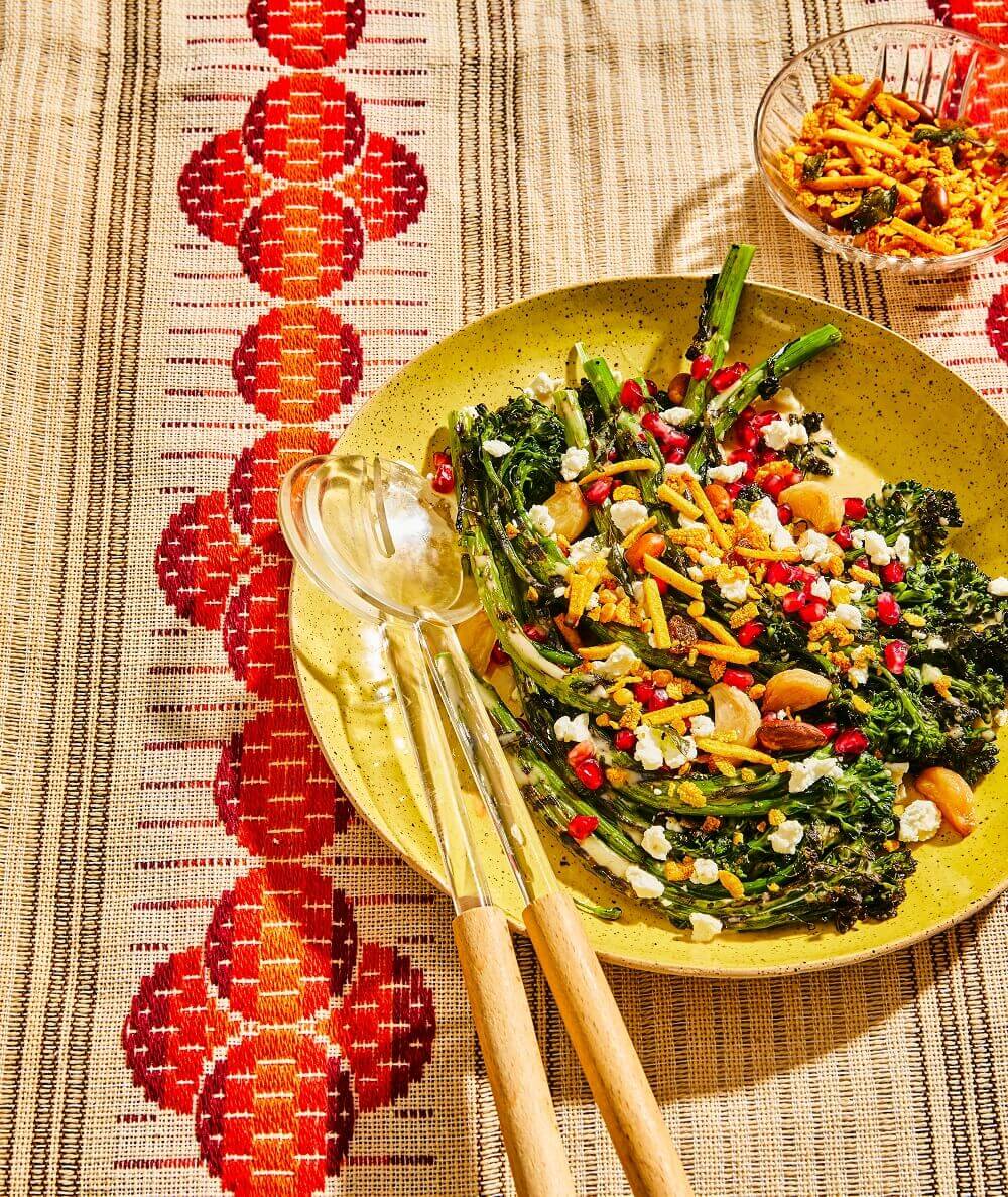 Recipe for Grilled Broccolini Chaat