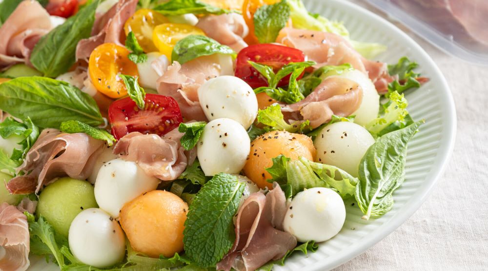 Recipe for Three Melon, Bocconcini and Prosciutto Salad