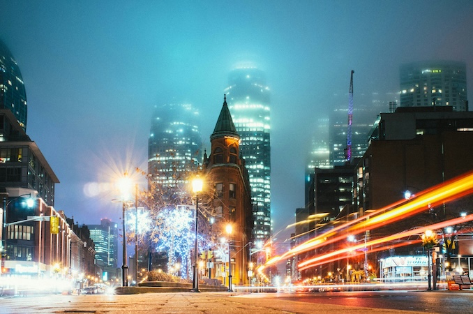 Church street and Front street in Toronto, Canada.