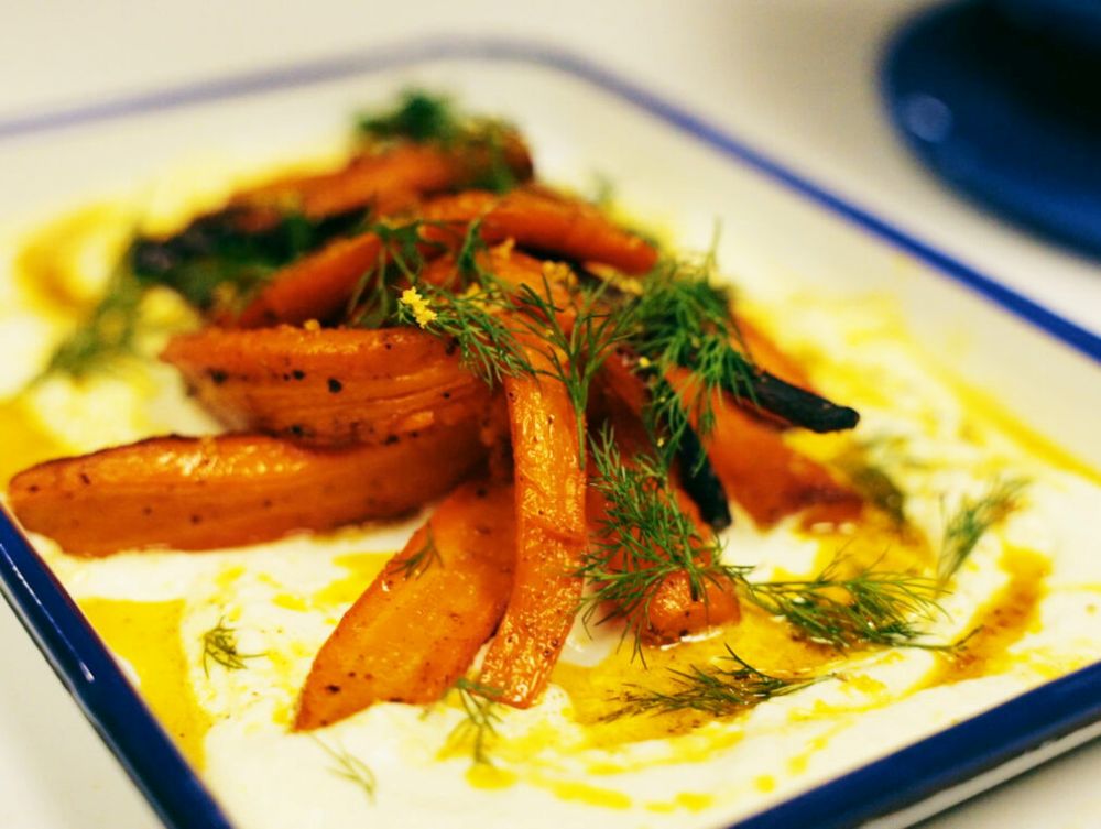 Recipe for Brown Butter Carrots with Whipped Feta Ricotta