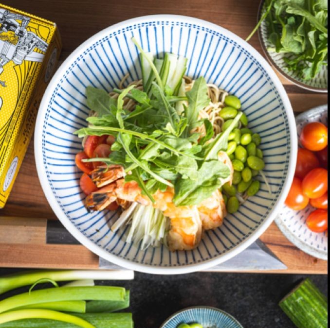 Recipe for Hiyashi Chuka Yuzu Ramen with Grilled Shrimp