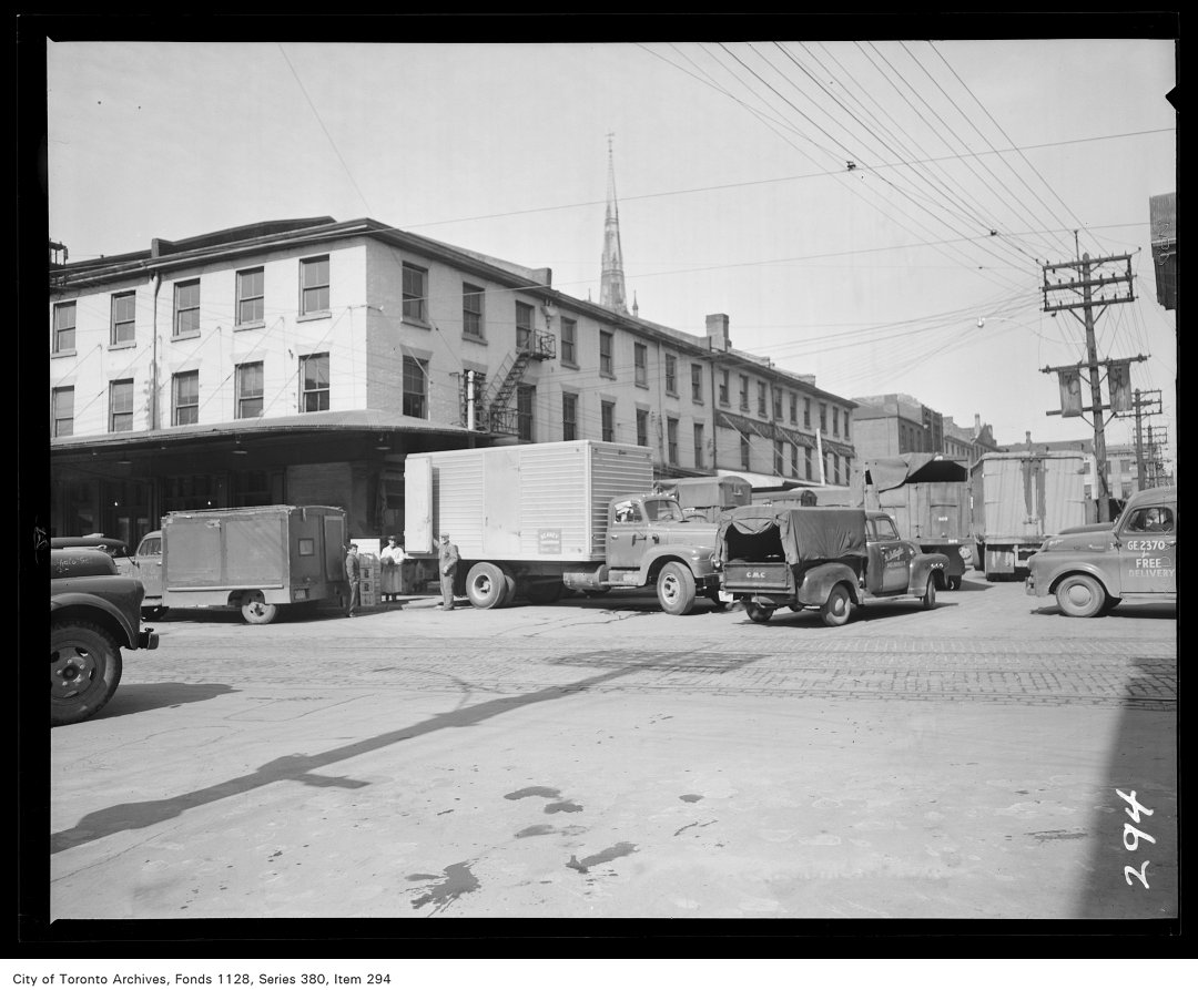 1950?-Building on the north side of Front Street opposite the St. Lawrence Market